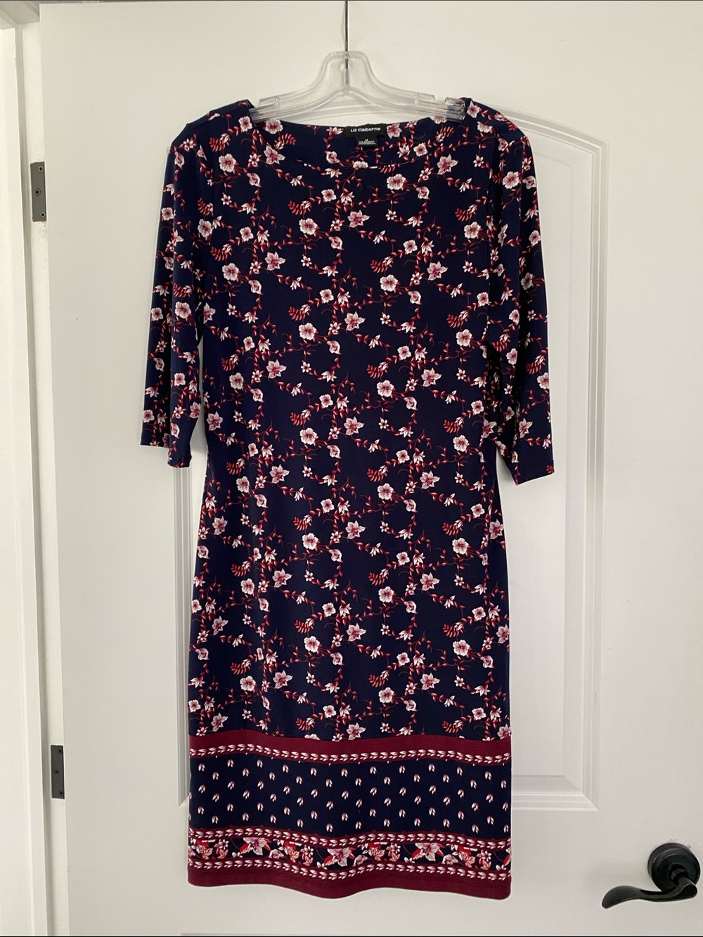 Liz Claiborne Navy Floral Midi Dress with Pink Accents